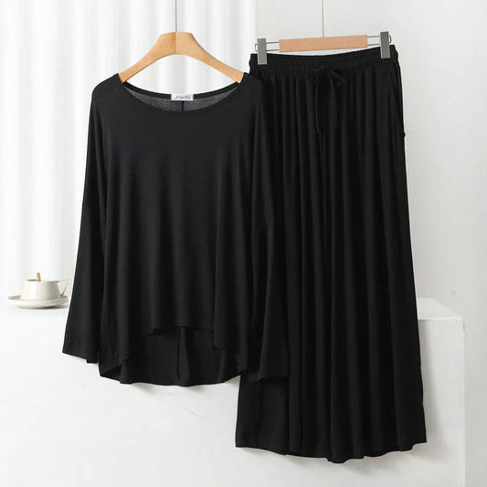 Deep Black Round Neck Plazzo PJ Set