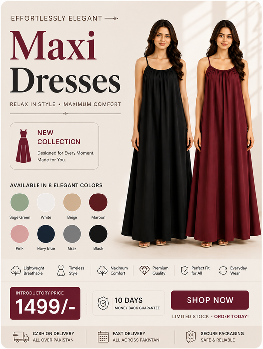 Premium Gathered Cotton Jersey Maxi Dress – Spaghetti Strap Long Backless Cami (Summer | Maternity | Nightwear Comfort Fit)