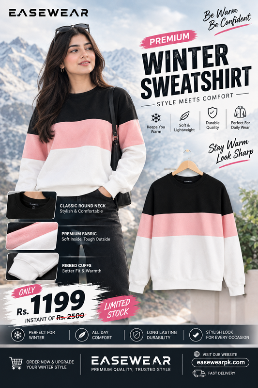 Black pink and white block sweatshirt