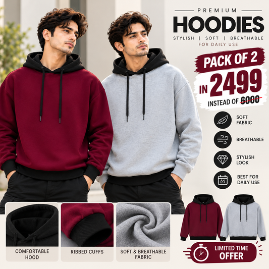 Pack of 2 Hoodies - Maroon and Grey