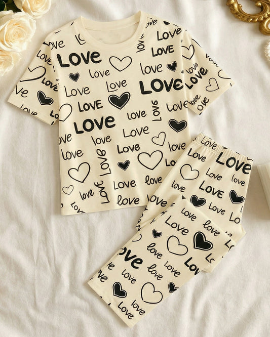 White Love Printed Shirt And Trouser