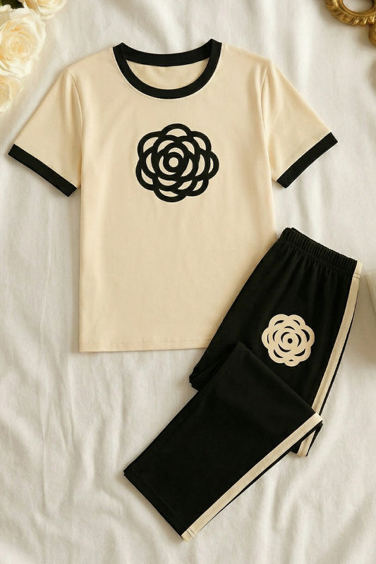 White Flower Style Track Suit