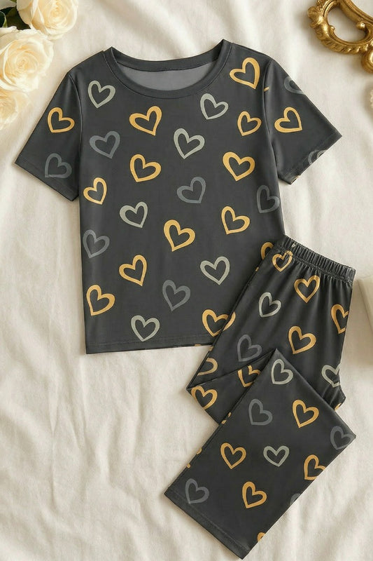 Multi Color Hearts on Gray Nightwear