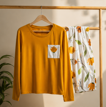 Mustard Bloom Set printed night suit