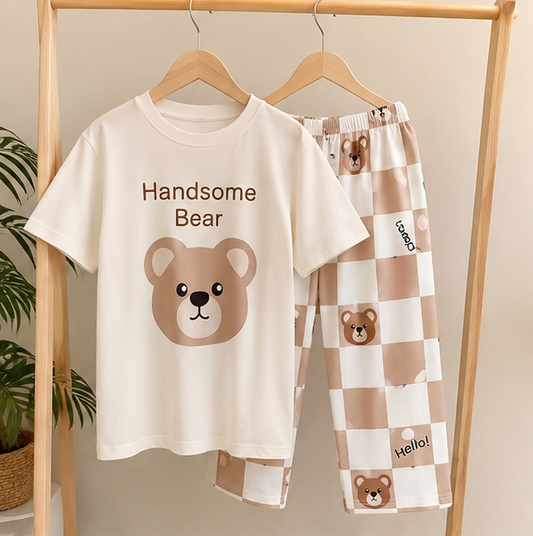 Handsome Bear Printed Pajama Night Suit